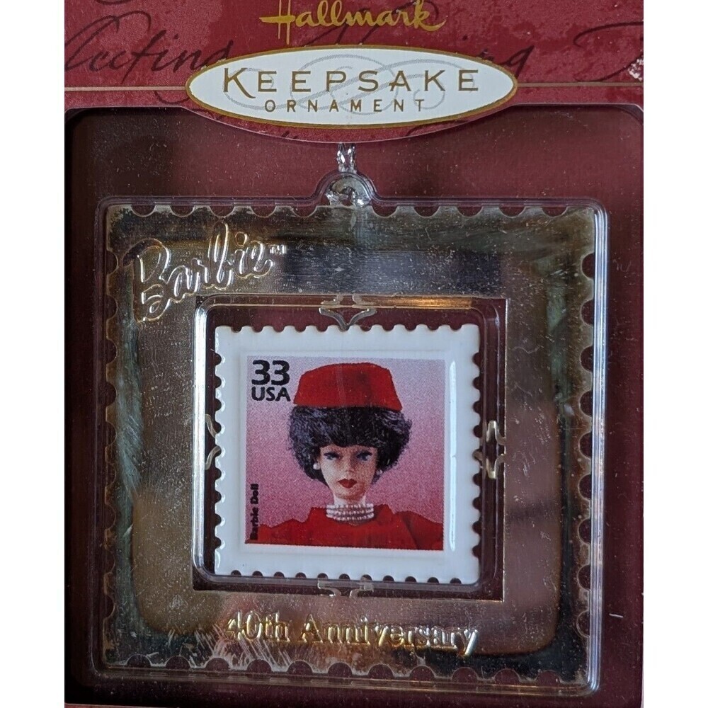 Barbie Hallmark Keepsake Ornament 4oth Anniversary USPS Stamp Silken Flame